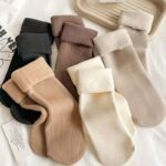 5 Pairs Of Cozy Women'S Striped Knee-High Socks - Soft Polyester Blend, Warm & Fuzzy, Perfect For Home & Casual Wear, Everyday Comfort Socks | Neutral Color Palette | Knit Texture - Image 2