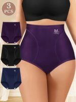 Set Of 3 Large Size High-Waisted Tummy Control Seamless Women'S Panties, Triangle Cut, Comfortable Fit, Shaping And Lifting, Summer Thin Style. - Image 2