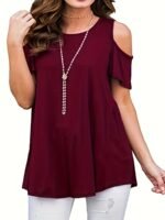 Plus Size Cold Shoulder T-Shirt, Casual Crew Neck Short Sleeve T-Shirt, Women'S Plus Size?Clothing