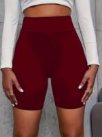 Women'S High-Waist Stretchy Shorts - Soft, Casual Solid Color Leggings For Spring & Summer, Machine Washable, Polyester/Spandex Blend, Smooth Fabric, Mid-Thigh Length - Image 8