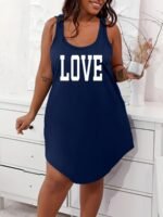 Women'S Plus Casual Lounge Dress, Plus Size Letter Graphic Scoop Neck Racer Back Tank Home Wear Dress - Image 5