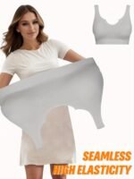 Women'S Daily Casual Low-Collar Non-Removable Chest Pad Bra, Seamless Breathable, Medium Stretch Polyamide Knit Fabric, 120G/?, Solid Color, Easy Comfortable, Sexy, For Women - Image 3