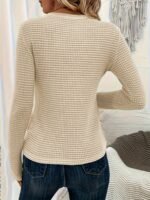 Women'S Elegant Semi-Sheer Pullover Sweater - Soft Round Neck Long Sleeve Top, Medium Stretch Spring/Fall Casual & Formal Wear, Solid Color Versatile Wardrobe Staple, Sweater, Spring Fall Attire, Minimalistic Design, Textured Fabric - Image 7
