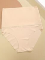 Solid Color High-Waisted Panties, Seamless Daily Comfort Briefs - Image 2
