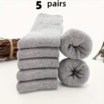 5 Pairs Men'S Thick Wool Blend Socks - Cozy Mid-Calf Winter Socks In Solid Colors (Dark Gray, Light Blue, Brown, Navy Blue, Beige, White), Soft & Warm For Casual Or Cold Weather, Cozy Footwear | Giftready Packaging | Quality Fabric Socks, Cute Socks - Image 5