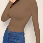 Solid Color Mock Neck T-Shirt, Versatile Long Sleeve T-Shirt For Spring & Fall, Women'S Clothing