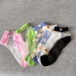 5 Pairs Of Floral Prints With Contrasting Fishnet Stockings, Breathable And Comfortable Ankle Socks, Women'S Stockings And Sweaters. - Image 3