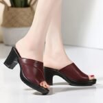 Elegant Women'S Summer Slide Sandals - Black Chunky Heel Peep Toe Mules, Easy Slip-On, Synthetic Cover, Rubber Sole, Perfect For Casual Wear - Image 4