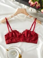 Contrast Lace Push Up Bra, Elegant Scallop Trim Bow Tie Bra, Women'S Lingerie & Underwear - Image 2