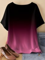 Plus Size, Oriented Plus Size Minimalist Two-Tone Print T-Shirt Spring/Summer Casual Round Neck Short Sleeve Top For Women, No Accessories Included - Image 9