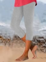 Women'S Plus Size High-Waisted Capri Leggings - Stretchy, Comfortable, Non-See-Through, Solid Black, Perfect For Spring/Summer/Fall, Machine Washable, High Waisted Leggings, Casual Wear, Versatile Fashion, Stretchy Fabric - Image 2