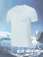 1Pc Men'S Ice Sliky Fiber T-Shirt With -7? Ice Feel Technology, Moisture-Wicking Quick-Dry High Elasticity Fabric, Breathable Gradient Mesh Design For Sports & Casual Wear - Black, All-Season Round Neck Short Sleeve Tee, Summer Activewear, Moisturewicking Fabric, High Elasticity Shirt - Image 3