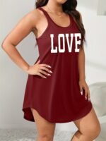 Plus Size Women'S Love Print Sleeveless Sleep Dress - Olive Green Lounge Nightgown, Machine Washable All-Season Comfort, Casual Loungewear & Sleepwear - Image 5