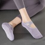 1 Pair Women'S Non-Slip Yoga Socks With Cross Strap & Extra Grips - Breathable Polyester Sports Socks For Yoga, Ballet, Barre, Pilates | Available In Multiple Colors (Green, Pink, Purple, Black, Gray, Blue) - Image 3