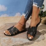 Women'S Summer Fashion Slip-On Flat Monogram Sandals, Solid Color Minimalist Open Toe Slides, All-Season Comfort, Man-Made Upper/Inner/Rubber Sole, Casual Outdoor Footwear - Image 24
