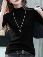 Women'S Casual T-Shirt - High Elasticity Solid Green Crew Neck Top, Machine Washable & Dry Cleanable, Regular Fit All-Season Versatile Shirt For Casual Attire, Ladies T Shirts, Elegant Style, Highelasticity Fabric - Image 8