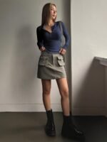 Women'S Elegant Half-Button Front Ribbed Slim-Fit T-Shirt - Black Round Neck Short Sleeve Top, Medium Stretch Machine-Washable For Spring/Summer Casual & Formal Wear, Ladies T Shirts, Casual Attire Tee, Sleek Fitted Tee, Stretchable Fabric - Image 8