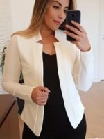 Women'S Lightweight Long Sleeve Casual Blazer - Solid Color Notch Lapel Jacket For Spring & Fall, Versatile Office & Casual Attire, Spring Outerwear, Sophisticated Style, Notch Lapel Design - Image 2