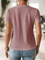 Eyelet Crew Neck T-Shirt, Casual Short Sleeve Top For Spring & Summer, Women'S Clothing - Image 9