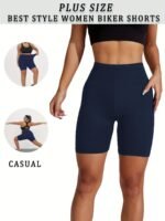 Plus Size Vibrant Green Biker Shorts For Women - Super Soft, No-See-Through, High-Waisted Workout & Yoga Gear, 15.24Cm Inseam, Stretchy Polyester/Spandex Blend, Machine Washable, Plus Size Shorts - Image 5