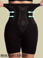 1Pc High Waist Tummy Control Panties - Elegant Seamless Waist Trainer With Butt Lifter, Sheath Briefs For Women, Flat Belly & Hip Support, Black With Golden Accents, Tummy Control Shapewear, Sleek Design, Comfortable Fit - Image 4