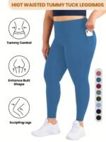 Plus Size High Waist Yoga Pants With Side Pockets - 88% Polyester 12% Elastane Stretchy Tummy Control Leggings, Sculpting Workout Gym Activewear For Women, All-Season Comfort (Machine Washable) - Image 6