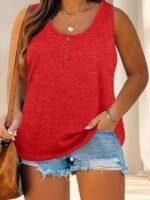 Women'S Plus Size Casual Tank Top With Button Detail - Sleeveless, Solid Color, Stretchy Fabric, Crew Neck, Oversized Fit For Summer Outings, Comfortable Clothing | Relaxed Fit Top | Medium Stretch Materia - Image 4