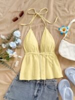 Solid Color Floral Texture Cute Top - Image 5