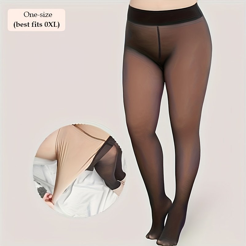 product-fancy-e3944bc8-db88-4d4c-8009-31499a47ea77.jpg 1 Pair Plus Size Autumn & Winter Faux Sheer Tights - High-Waisted, Snug Fit Pantyhose With Realistic Skin Tone, Machine Washable - Polyester/Spandex/Nylon Blend, Leggings Plus Size - Image 1