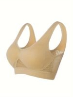 1Pc Essence Collection - High-Elasticity Bra With Removable Pads, Breathable Mesh Design For &, Wireless & Comfortable Fit, Plus Size Bra | Wireless Bra | Removable Pads - Image 9