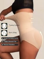 Looks 4.54 Kg Thin1Pcs Of Women'S High-Waisted Shapewear - Apricot And Black, Abdominal Control And Buttock Lift, Smooth Stretch Fabric, Solid Stripe Details, Daily Body Contouring And Buttock Lift | Summer Skinny | Thin Leggings - Image 8