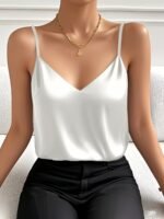 An Elegant Women'S Camisole, A Sexy Solid Color Tank Top With Thin Straps, Women'S Clothing. - Image 3