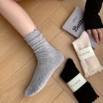 1/2/3 Pairs Of Socks For Women, Japanese And Korean Style, Spring And Summer Solid Color Retro Hollow Breathable Mesh Socks For Women, Autumn Mid-Tube Pile Socks For Women, Lace Japanese Loose Socks Ins - Image 12