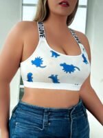 2Pcs Plus Size Wire-Free S Bras With Cute Dinosaur Print & Cut-Out Details - 95% Polyester 5% Elastane Medium Support Breathable For Workouts & Casual Wear - Image 9