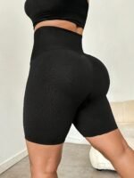 Women'S High-Waisted Yoga Shorts With Waist Trimmer Technology - Sweat-Wicking 95% Polyester 5% Spandex, Tummy Control Workout Shorts For Running, Gym & Exercise - Black - Image 4