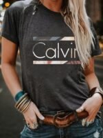 1Pc Stylish Letter Print Women'S Casual Sport Black Dark Grey White Apricot Brick Red Matcha Round Neck Pullover T-Shirt Polyester Spandex Comfortable Short Sleeve Top - Image 4