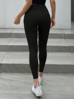 Women'S High-Waisted Leggings - Medium Compression Pants, Solid Black Running Pants, All-Season Machine Washable Non-See-Through Leggings For Women, Medium Elasticity, Nontransparent Fabric, Wear, Seamless Design, Breathable Material, Runners Gear - Image 7