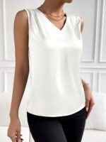 Women'S Elegant V-Neck Sleeveless Vest - Satin-Finish Blouse For Evening Parties & Special Occasions, Machine Washable Solid Color Top, Spring Summer Fall Versatile Wear, Party Attire, Sophisticated Style, Quality Craftsmanship - Image 2