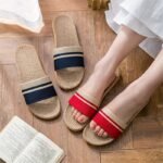 Women'S Comfy Linen Slides, Striped Open-Toe Flat Summer Shoes, Indoor & Outdoor Slippers With Eva Sole - Sizes 6 To 10.5, Indoor Summer Footwear|Open Toe Shoes|Linen Sandals, Ladies Slippers