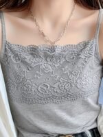 1Pc Elegant Women'S Lace Camisole Tank Top, Summer Sleeveless Slim Fit Inner Layer, Solid Color Knit Nylon Fabric, Adult Ladies' Cami With Lace Detail - Image 2