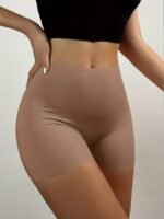 1Pc Women'S High-Waisted Seamless Shaping Shorts - Ice Silky-Like Nylon-Spandex Blend, No-Roll Edge Design, Smooth Non-See-Through Fabric For Gym, Workouts & Casual Attire - Black, High Waisted Shorts - Image 10