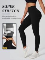 Women'S High Elasticity Activewear Full-Length Leggings, Solid Color, Soft Knitted Fabric, Women Fitness Apparel Suitable For Autumn - Image 3