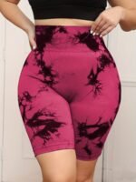 Plus Size Women'S High-Waisted Tummy Control Yoga Shorts - Tie-Dye Design, Stretchy Machine-Washable Fabric For Summer Workouts & Casual Wear, Tummy Control Shorts, Stylish Workout Apparel, Highelastic Fabric - Image 3