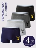 4Pcs Men'S Boxer Briefs, Fashion Print Athletic Underwear, Breathable Comfortable Waistband, Polyester 92% Spandex 8% Knit Fabric, Casual Shortie Panties