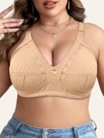 Women'S Plus Size Sexy Wireless Bra With Bowknot, 95% Nylon 5% Elastane Knit Fabric, Breathable Full Coverage Bralette For All Seasons - Image 3