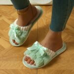 Women'S Plush Fleece Slip-On Slippers With Bow Detail - All-Season Indoor House Shoes, Soft Eva Sole For Comfort & Quiet, Cozy Home Slippers In Black/White/Green/Beige/Pink/Grey, Cute Slippers - Image 3