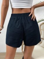 Women'S Casual Solid Color Navy Blue Knot Waist Shorts - Elastic Waistband, Drawstring Tie, Lightweight Fabric, Perfect For Spring/Summer/Fall, Beachwear Essentials, Knotted Waiststyle, No Stretch Material - Image 3