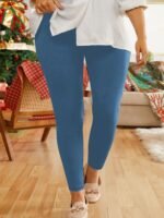 Plus Size Casual Pants, Women'S Plus Solid Elastic High Rise High Stretch Skinny Trousers - Image 7