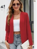 Chic Women'S Casual Blazer - Lightweight, Open Front, Solid White, Polyester & Spandex Blend, Machine Washable - Perfect For Spring/Summer/Fall
