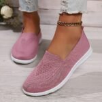 Women'S Solid Color Knitted Sneakers, Soft Sole Lightweight Slip On Walking Shoes, Low-Top Breathable Daily Footwear Plus Size - Image 7